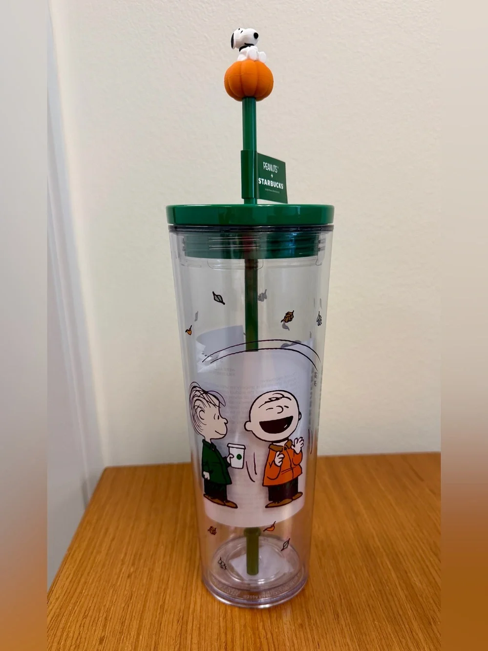Starbucks Green Snoopy Pumpkin Straw Tumbler - Peanuts Seasonal Cup
